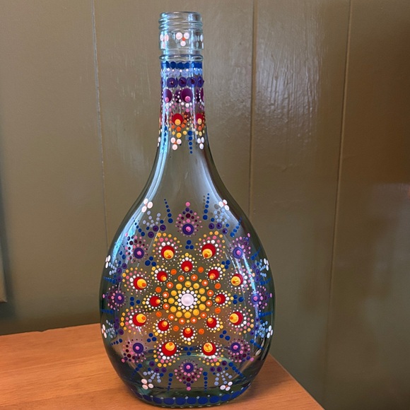 Other - ONE-OF-A-KIND HAND PAINTED GLASS BOTTLE * VERY BOHO-HIPPIE